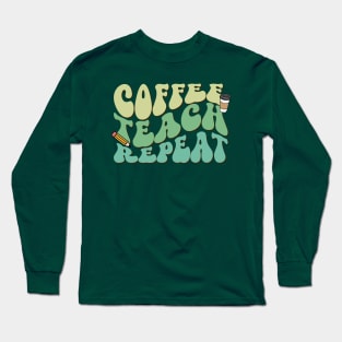 Coffee Teach Repeat - Teacher Shirt - Pastel Long Sleeve T-Shirt